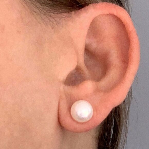 Men’s Large Real Freshwater Pearl Stud Earrings in Sterling Silver, Gift Pouch - Picture 10 of 10